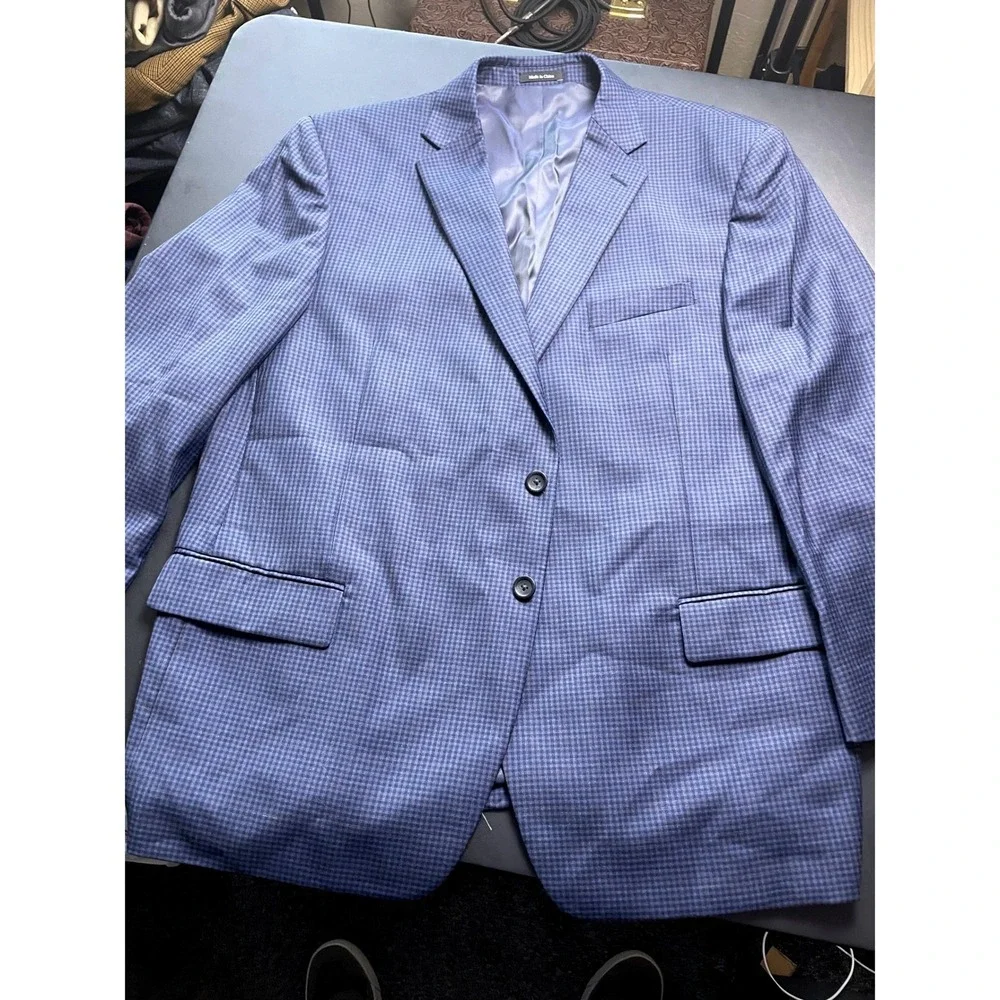 Pronto Uomo 46 Short Blue Brown Executive Fit Wool Blazer